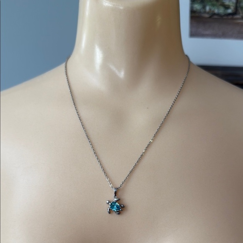 Sparkly blue turtle necklace